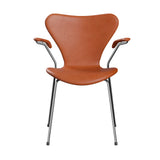 Fritz Hansen - 3207 stol med armlæn, fuldpolstret i Grace læder - Walnut læder - Chrome stel - Jacobsen Plus