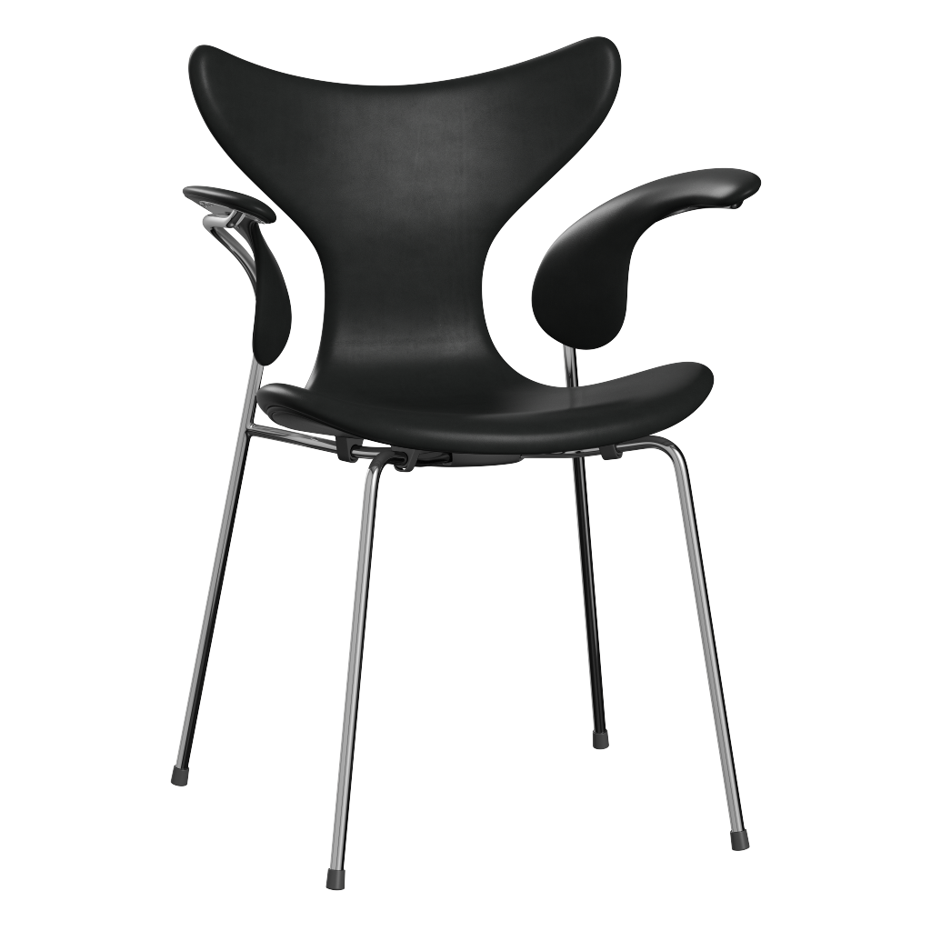 3208 Die Lilie mit Armlehnen, vollgepolstert von Arne Jacobsen - Grace Leder - Black - Jacobsen Plus