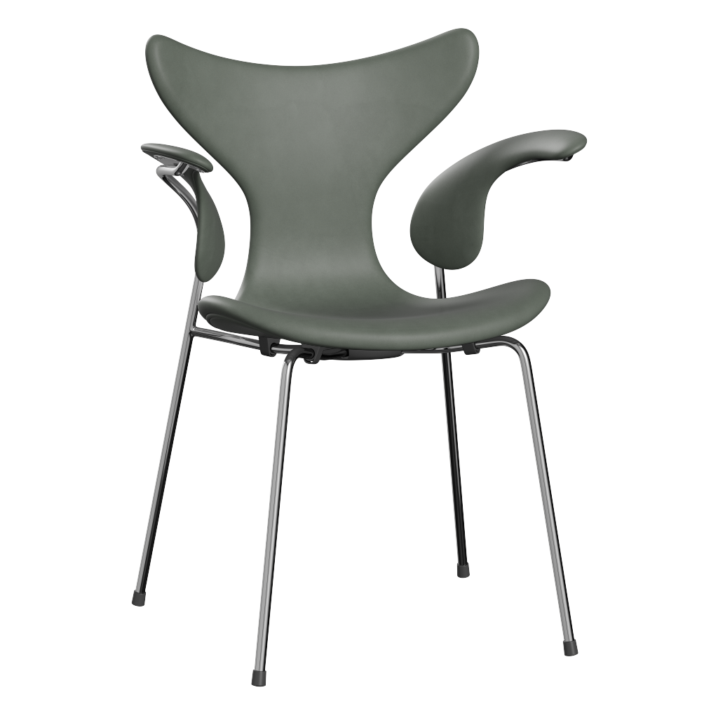 3208 Die Lilie mit Armlehnen, vollgepolstert von Arne Jacobsen - Grace Leder - Concrete Grey - Jacobsen Plus