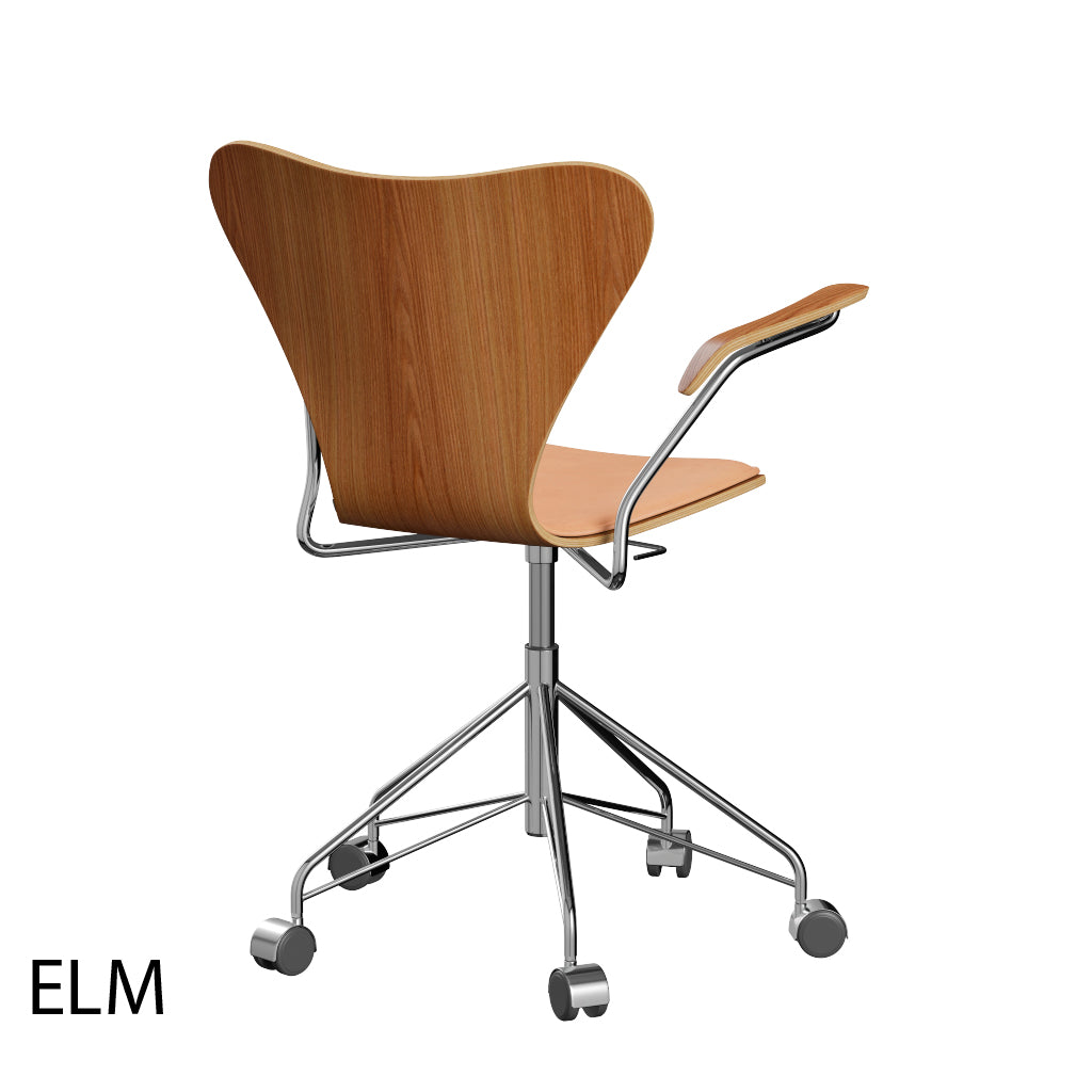 Fritz Hansen - 3217 kontorstol med armlæn, naturfiner og forsidepolstret i Natur læder - 6 - Jacobsen Plus