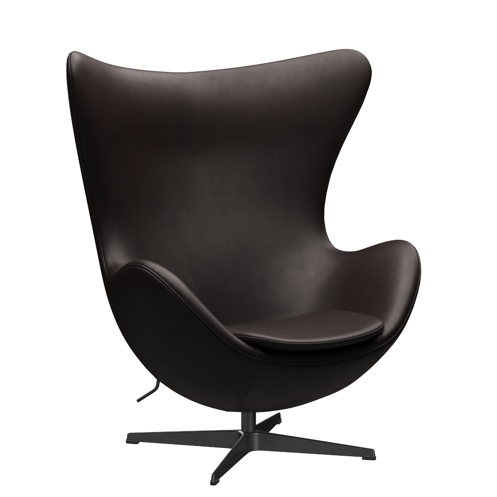 3316 Egg™ Sessel, Gestell in Schwarz von Arne Jacobsen - Grace Leder - Dunkelbraun - Jacobsen Plus