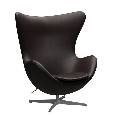 3316 Ægget loungestol, stel i silver grey af Arne Jacobsen - Grace læder - Dark Brown - Jacobsen Plus