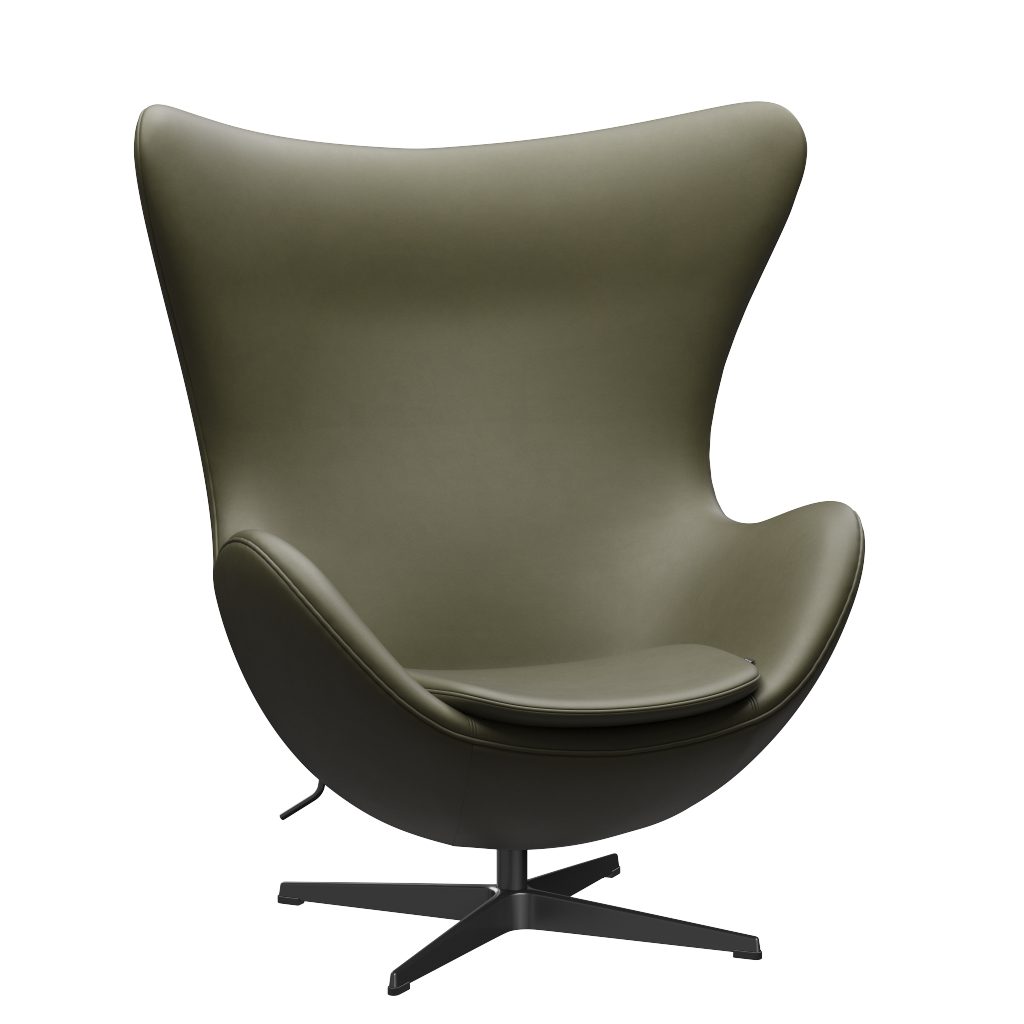 3316 Egg™ Sessel, Gestell in Schwarz von Arne Jacobsen - Essential Leder - Moss Green - Jacobsen Plus