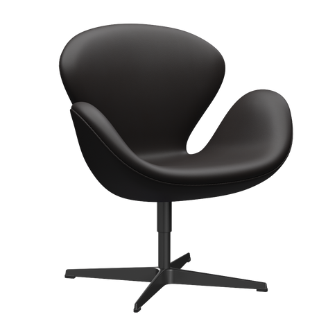 3320 Svanen Lounge-Sessel, Gestell in Schwarz von Arne Jacobsen - Aura Leder - Black Brown - Jacobsen Plus