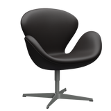 3320 Svanen loungestol, stel i silver grey af Arne Jacobsen - Aura Leder - Black Brown - Jacobsen Plus