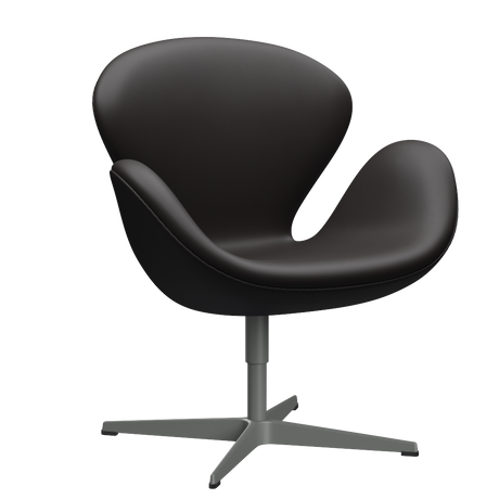 3320 Swan™ Sessel Lounge-Sessel, Gestell in Silbergrau von Arne Jacobsen - Aura Leder - Black Brown - Jacobsen Plus