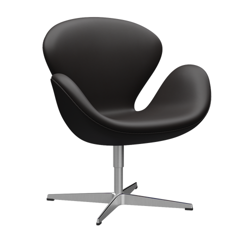 3320 Svanen Lounge-Sessel, Gestell aus gebürstetem Aluminium von Arne Jacobsen - Aura Leder - Black Brown - Jacobsen Plus