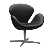 3320 Svanen loungestol, stel i silver grey af Arne Jacobsen - Aura Leder - Black - Jacobsen Plus