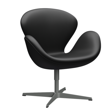 3320 Swan™ Sessel Lounge-Sessel, Gestell in Silbergrau von Arne Jacobsen - Aura Leder - Black Brown - Jacobsen Plus