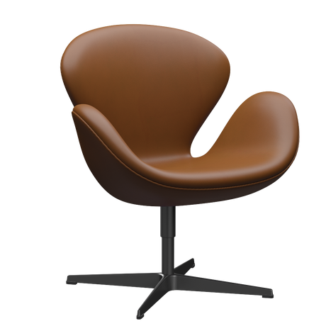 3320 Svanen Lounge-Sessel, Gestell in Schwarz von Arne Jacobsen - Aura Leder - Black Brown - Jacobsen Plus