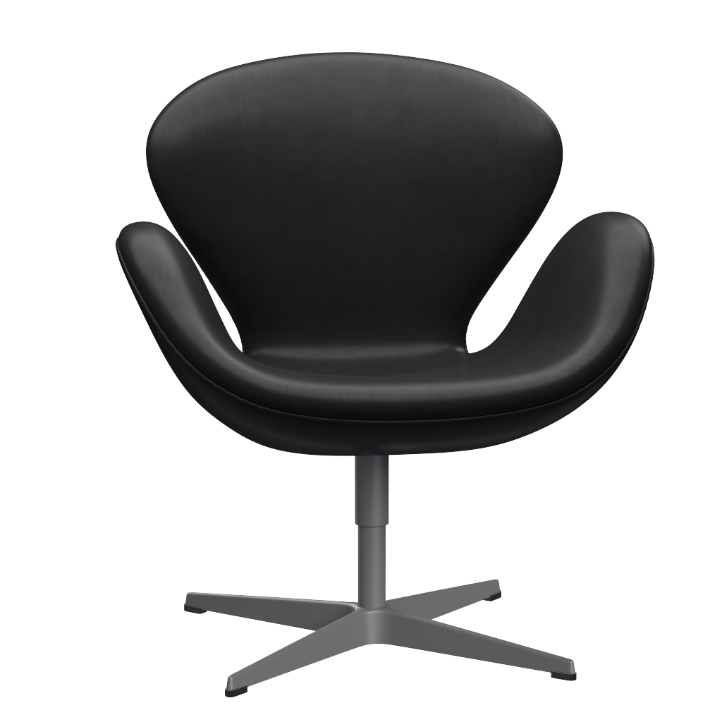3320 Svanen loungestol, stel i silver grey af Arne Jacobsen - Grace Leder - Black - Jacobsen Plus