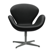 3320 Svanen loungestol, stel i silver grey af Arne Jacobsen - Grace Leder - Black - Jacobsen Plus