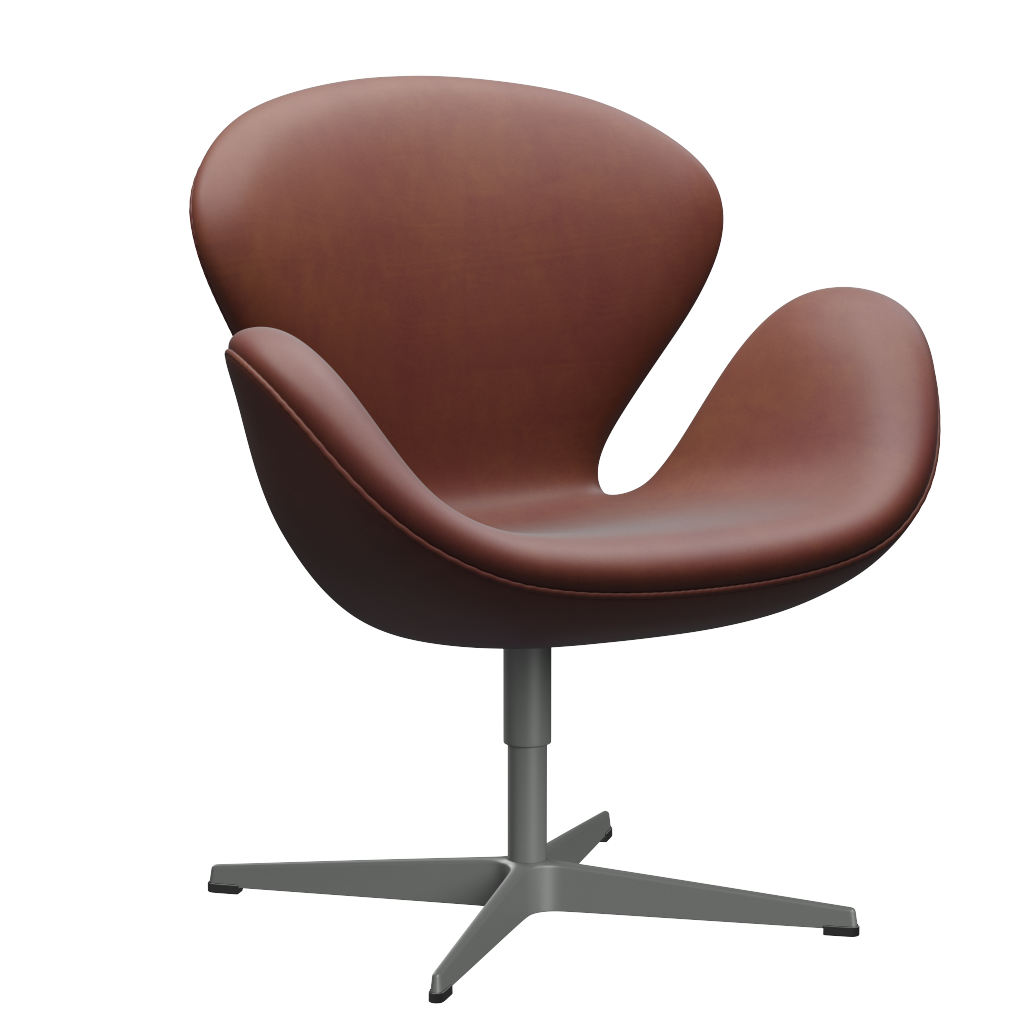 3320 Svanen loungestol, stel i silver grey af Arne Jacobsen - Grace Leder - Chestnut - Jacobsen Plus