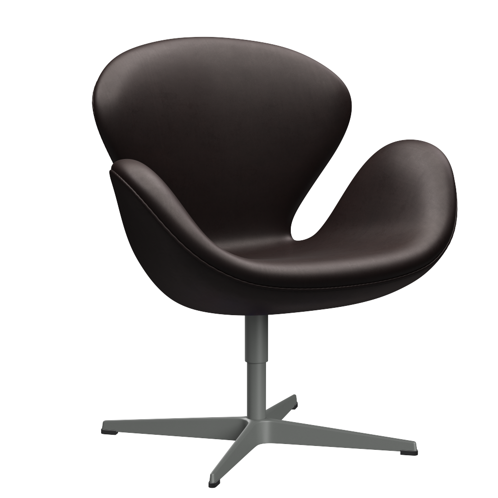 3320 Svanen loungestol, stel i silver grey af Arne Jacobsen - Grace Leder - Dark Brown - Jacobsen Plus