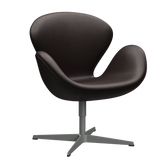 3320 Svanen loungestol, stel i silver grey af Arne Jacobsen - Grace Leder - Dark Brown - Jacobsen Plus