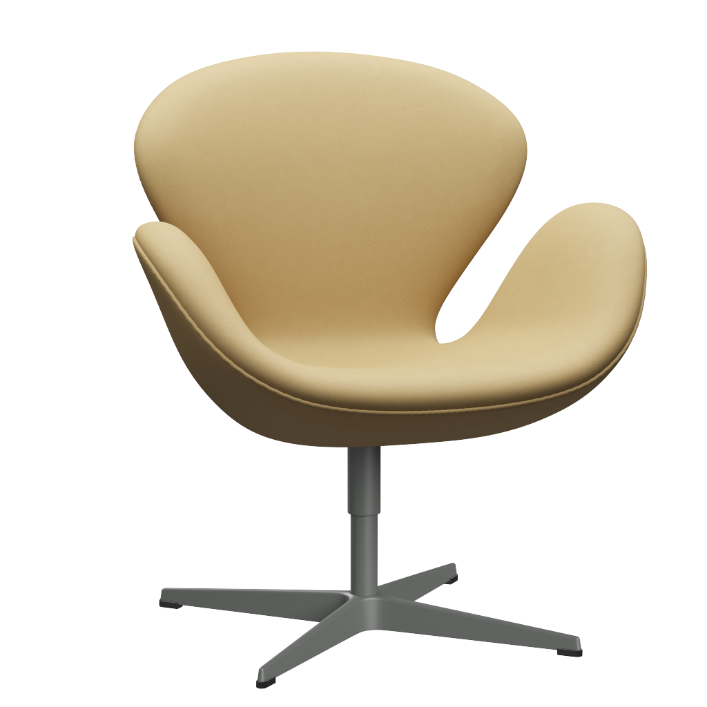 3320 Svanen loungestol, stel i silver grey af Arne Jacobsen - Haze Leder - Beige - Jacobsen Plus