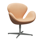 3320 Svanen loungestol, stel i silver grey af Arne Jacobsen - Natural Leder - Jacobsen Plus