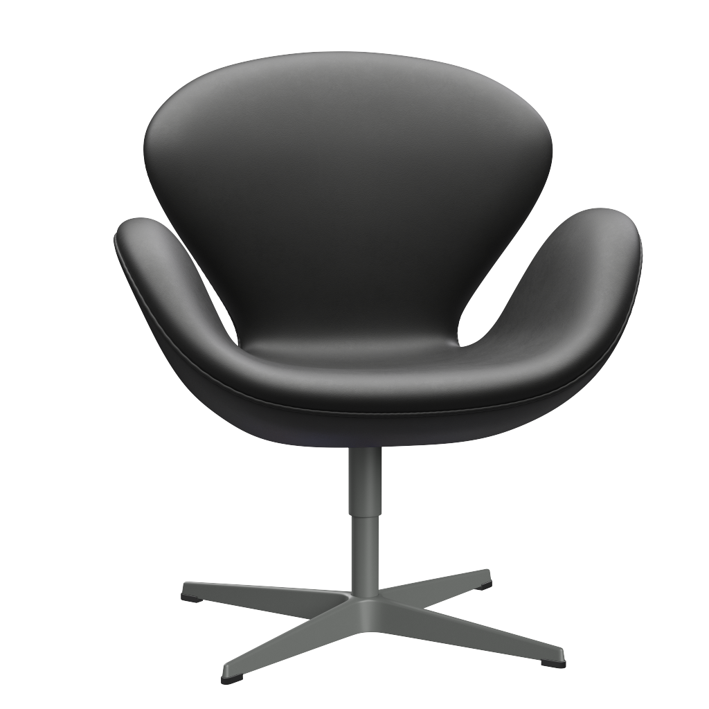 3320 Svanen loungestol, stel i silver grey af Arne Jacobsen - Essential Leder - Black - Jacobsen Plus