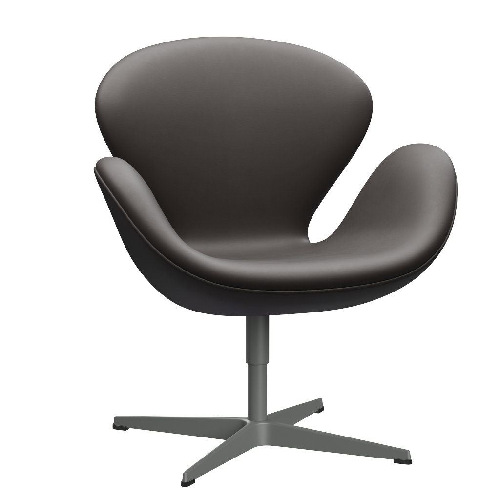 3320 Svanen loungestol, stel i silver grey af Arne Jacobsen - Essential Leder - Dark Brown - Jacobsen Plus