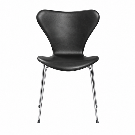 Fritz Hansen - 3107 Stuhl, vollgepolstert Wild Leder Schwarz / Chromgestell von Arne Jacobsen - 1 - Jacobsen Plus