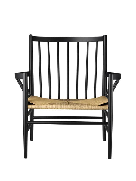 J82 Lounge-Sessel von FDB Møbler - Schwarz lackierte Buche mit Naturgeflecht - Jacobsen Plus