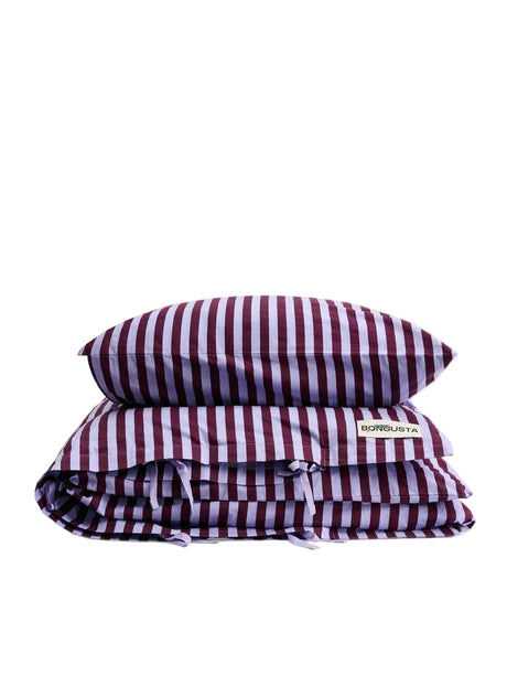 Bongusta - Percale sengetøj, 140x200/60x63 cm, Wine & lavender blue - Jacobsen Plus