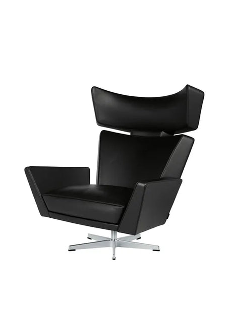 Oksen™-Sessel von Arne Jacobsen - Aura Leder (Schwarz) / Base aus gebürstetem Aluminium - Jacobsen Plus