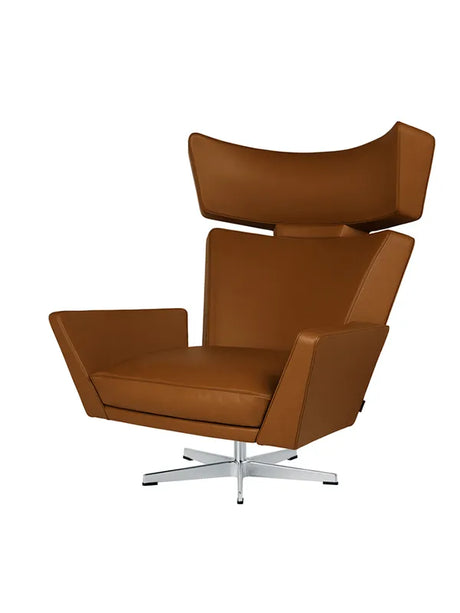 Oksen™-Sessel von Arne Jacobsen - Aura Leder (Walnuss) / Base aus gebürstetem Aluminium - Jacobsen Plus