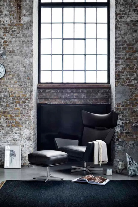 Oksen™-Sessel von Arne Jacobsen - Aura Leder (Schwarz) / Base aus gebürstetem Aluminium - Jacobsen Plus