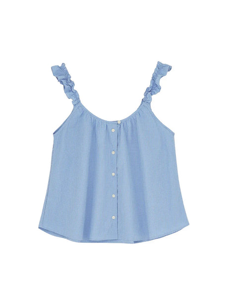 Frill Top, check mix blue von Aiayu - M - Jacobsen Plus
