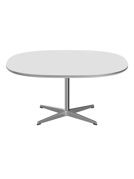 Piet Hein A203 Sofabord, 100 x 100 cm von Fritz Hansen - Weißes Laminat mit Alukante - Jacobsen Plus