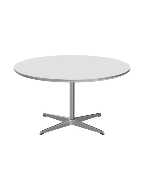 Piet Hein A223 Sofabord, Ø90 cm von Fritz Hansen - Weißes Laminat mit Alukante - Jacobsen Plus
