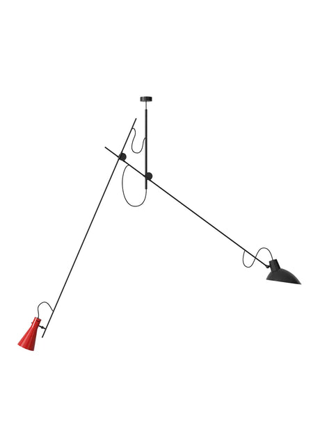 VV Cinquanta Suspension Lampe von Astep - Schwarzes Gestell mit schwarzem und rotem Schirm - Jacobsen Plus