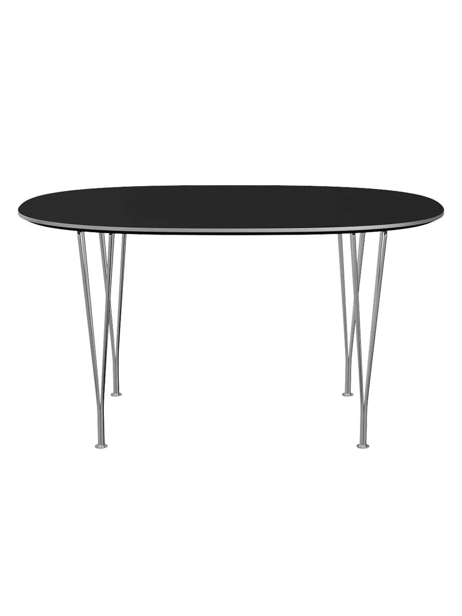 Piet Hein B611 Superellipse Esstisch, 135 x 90 cm von Fritz Hansen - Schwarzes Laminat mit Aluminium-Kante  - Jacobsen Plus
