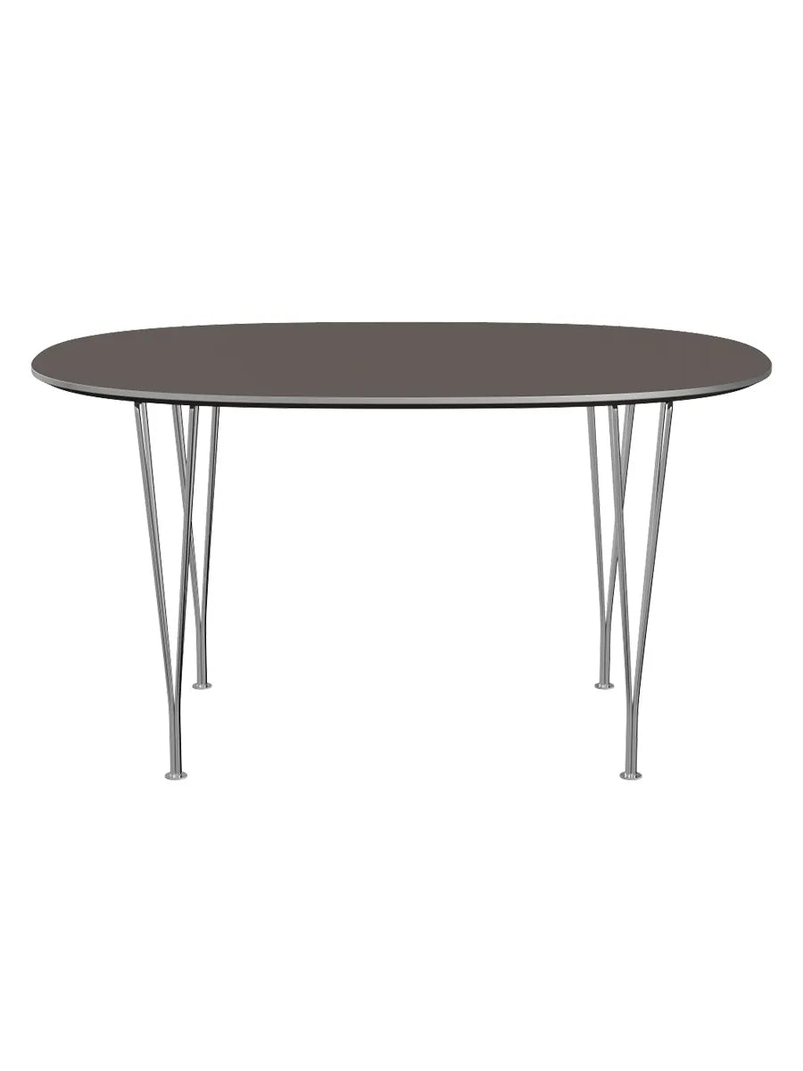 Piet Hein B611 Superellipse Esstisch, 135 x 90 cm von Fritz Hansen - Graues Laminat mit Alukante - Jacobsen Plus