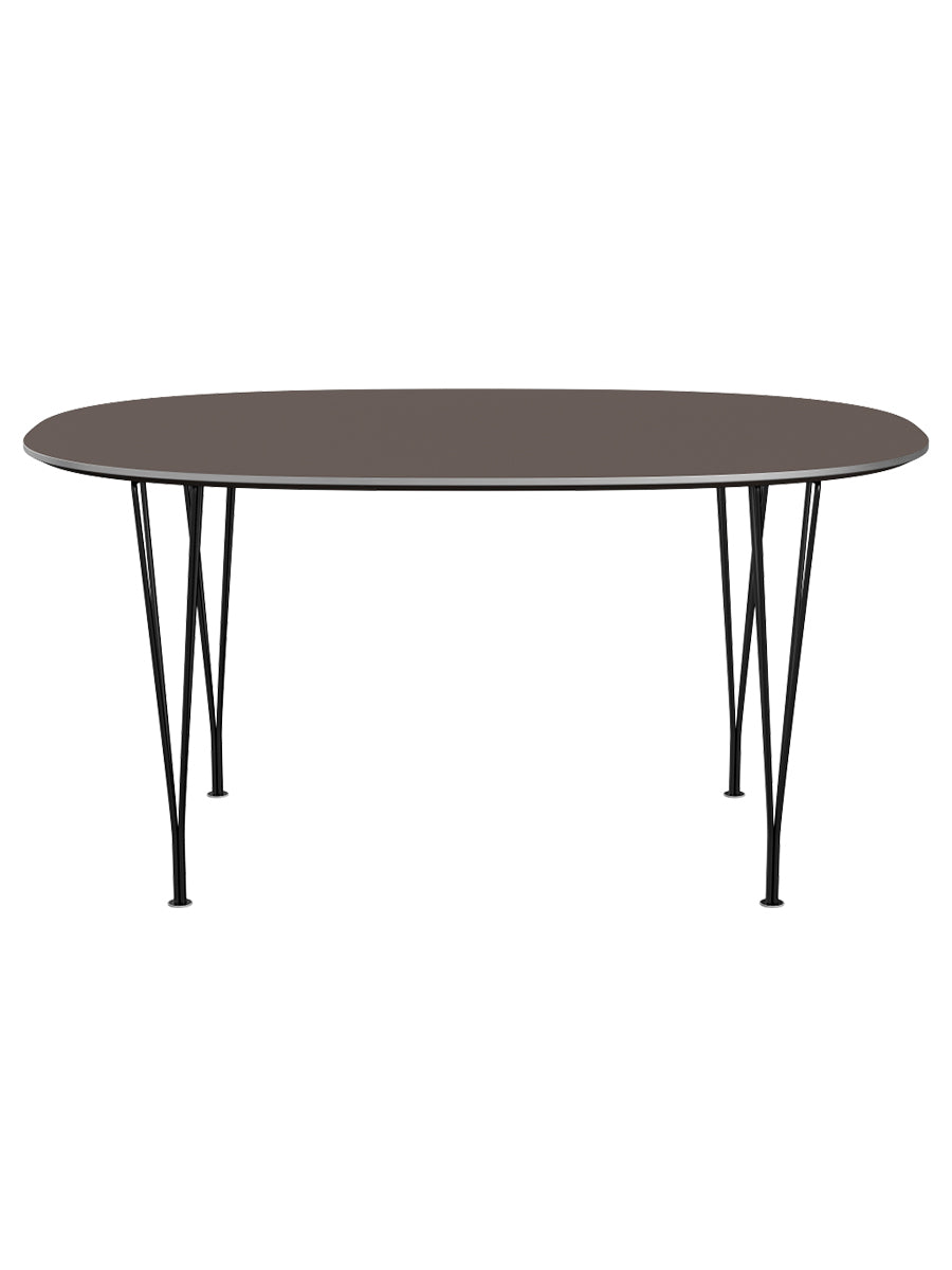 Piet Hein B612 Superellipse Esstisch, 150 x 100 cm von Fritz Hansen - Graues Laminat mit Alukante - Schwarzes Gestell - Jacobsen Plus