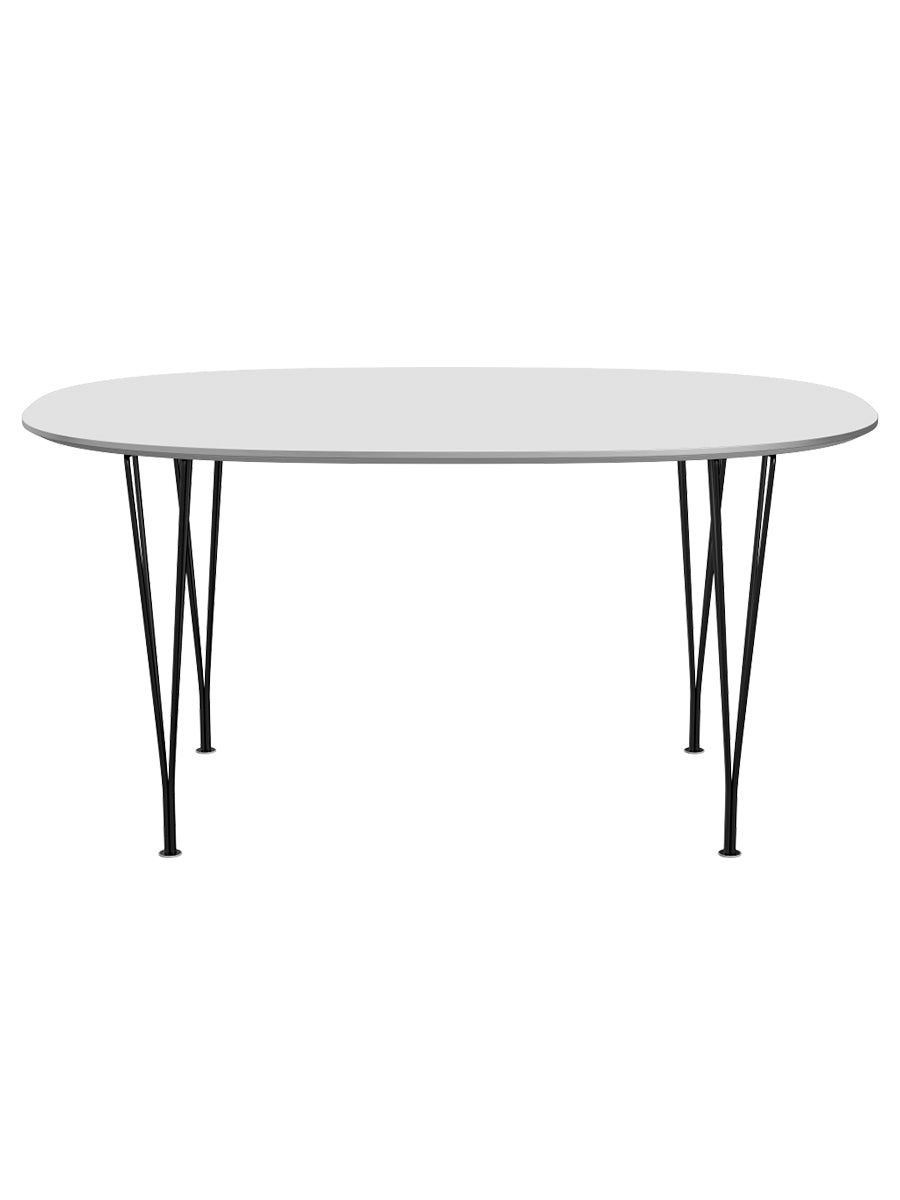 Piet Hein B612 Superellipse Esstisch, 150 x 100 cm von Fritz Hansen - Weißes Laminat m. Alukante - Schwarzes Gestell - Jacobsen Plus