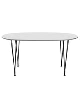 Piet Hein B612 Superellipse Esstisch, 150 x 100 cm von Fritz Hansen - Weißes Laminat m. Alukante - Schwarzes Gestell - Jacobsen Plus