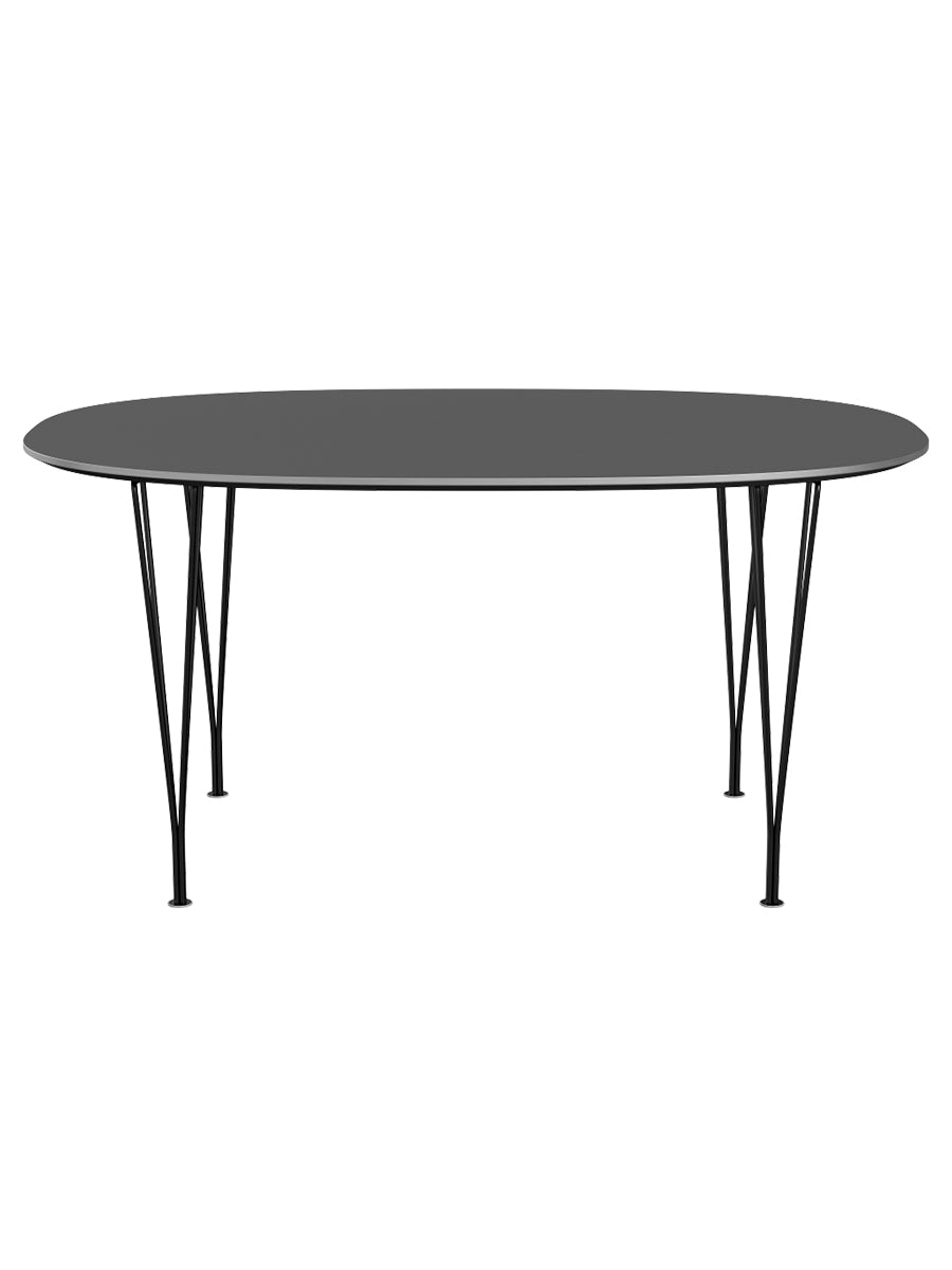 Piet Hein B612 Superellipse Esstisch, 150 x 100 cm von Fritz Hansen - Grey Bromo m. alukant - Sort stel - Jacobsen Plus
