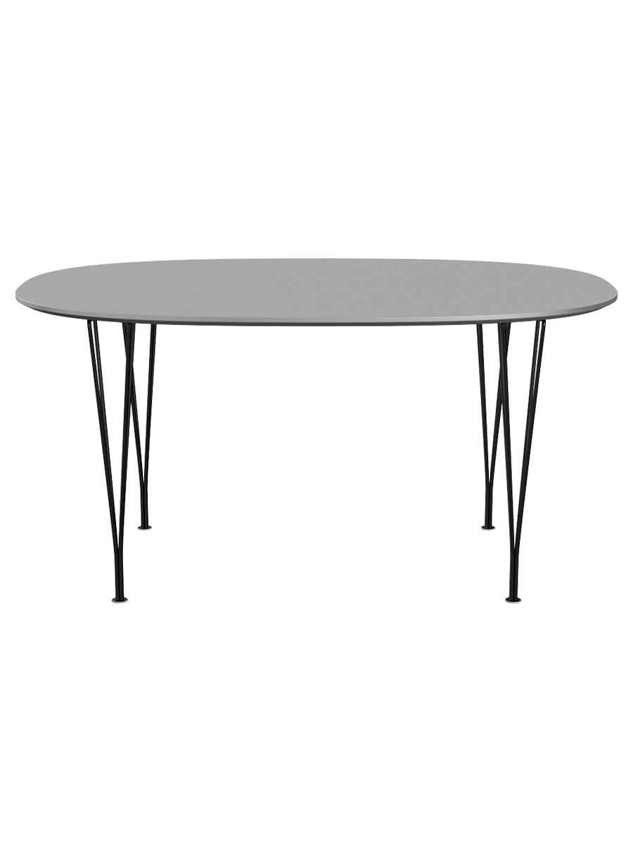 Piet Hein B612 Superellipse Esstisch, 150 x 100 cm von Fritz Hansen - Grey Efeso m. alukant - Sort stel - Jacobsen Plus