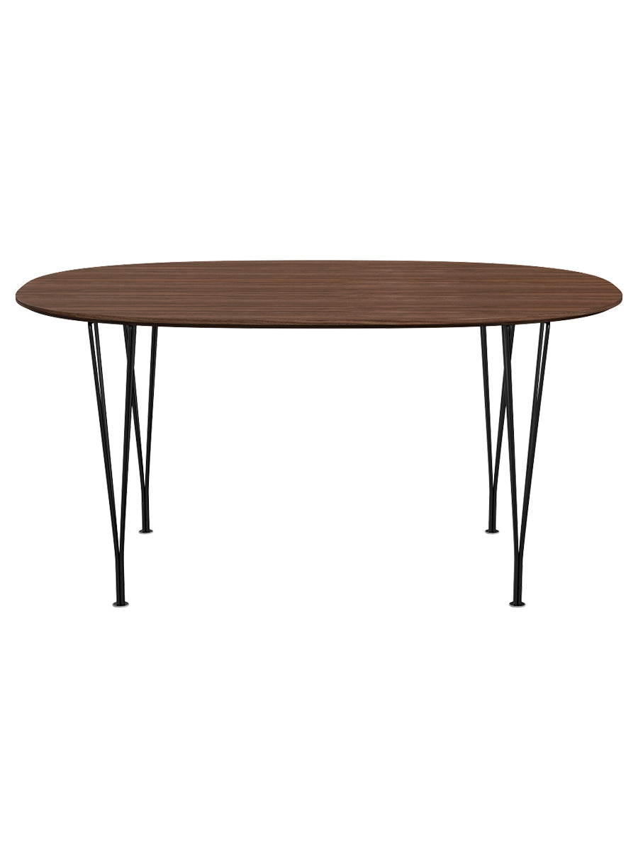 Piet Hein B612 Superellipse Esstisch, 150 x 100 cm von Fritz Hansen - Walnussfurnier mit Furnierkante - Schwarzes Gestell - Jacobsen Plus