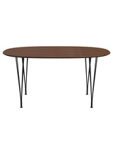 Piet Hein B612 Superellipse Esstisch, 150 x 100 cm von Fritz Hansen - Walnussfurnier mit Furnierkante - Schwarzes Gestell - Jacobsen Plus