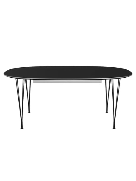 Piet Hein B619 Superellipse Ausziehtisch, 180/300 x 120 cm von Fritz Hansen - Schwarz Laminat mit Alukant / Schwarz pulverbeschichtet - Jacobsen Plus