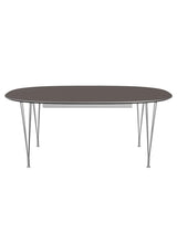 Piet Hein B619 Superellipse udtræksbord, 180/300 x 120 cm fra Fritz Hansen - Grå laminat m. alukant / Forkromet stål - Jacobsen Plus