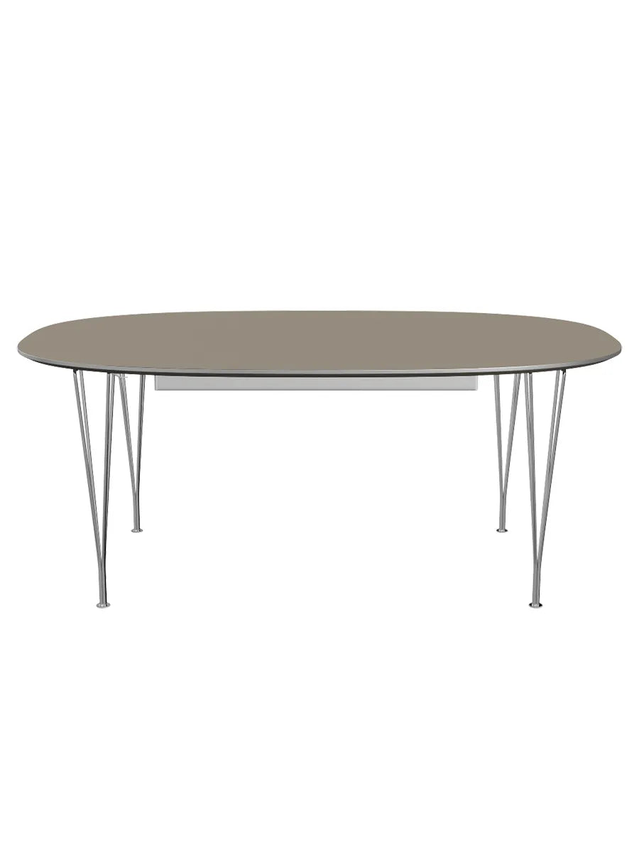 Piet Hein B619 Superellipse udtræksbord, 180/300 x 120 cm fra Fritz Hansen - Brown Ottawa m. alukant (specialfarve) / Forkromet stål - Jacobsen Plus