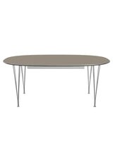 Piet Hein B619 Superellipse udtræksbord, 180/300 x 120 cm fra Fritz Hansen - Brown Ottawa m. alukant (specialfarve) / Forkromet stål - Jacobsen Plus
