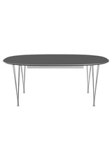 Piet Hein B619 Superellipse udtræksbord, 180/300 x 120 cm fra Fritz Hansen - Grey Bromo m. alukant (specialfarve) / Forkromet stål - Jacobsen Plus