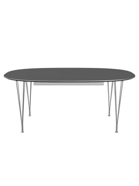Piet Hein B619 Superellipse Ausziehtisch, 180/300 x 120 cm von Fritz Hansen - Grey Bromo m. Alukant (Spezialfarbe) / Verchromter Stahl - Jacobsen Plus