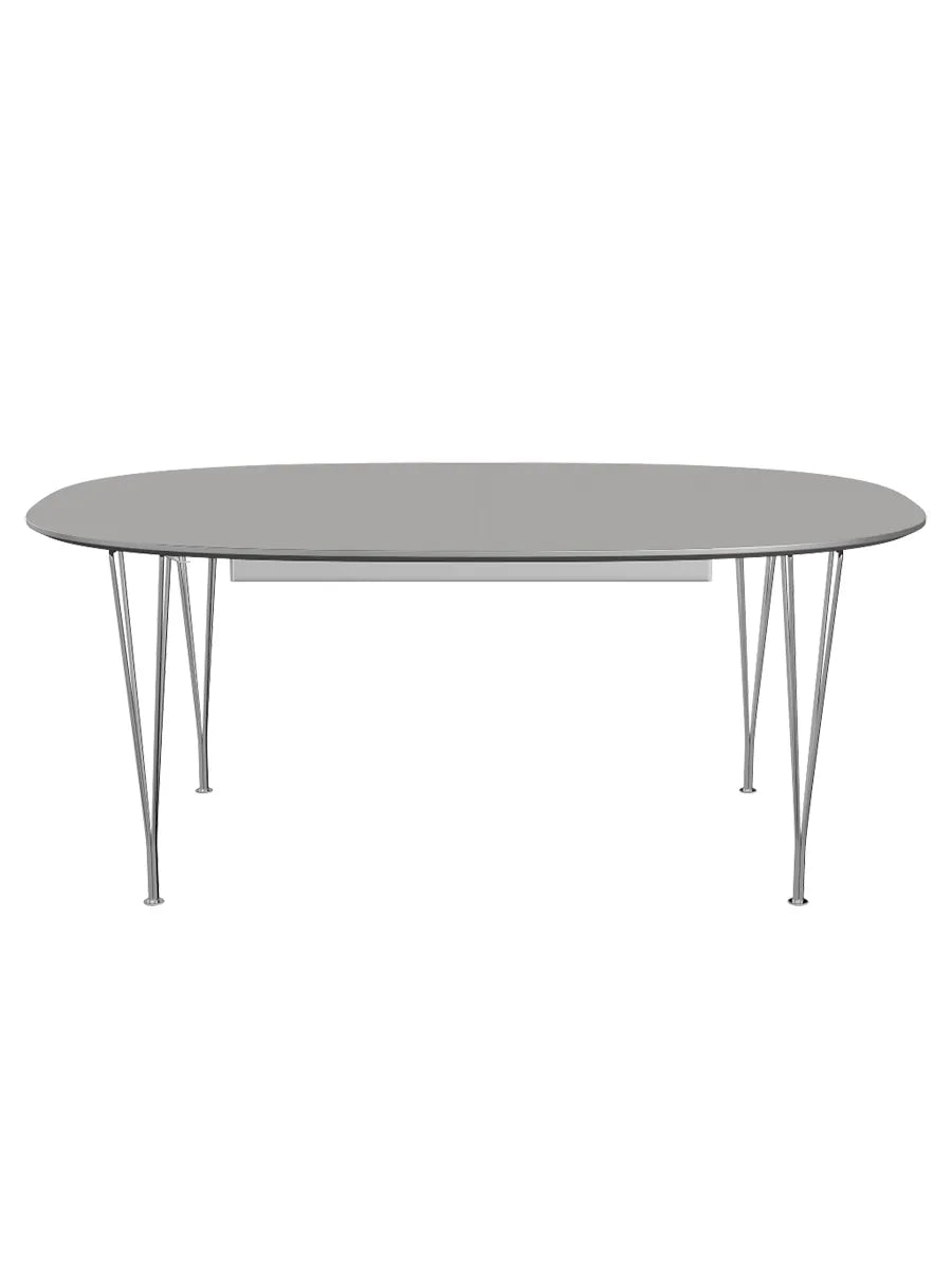 Piet Hein B619 Superellipse udtræksbord, 180/300 x 120 cm fra Fritz Hansen - Grey Efeso m. alukant (specialfarve) / Forkromet stål - Jacobsen Plus