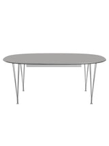Piet Hein B619 Superellipse udtræksbord, 180/300 x 120 cm fra Fritz Hansen - Grey Efeso m. alukant (specialfarve) / Forkromet stål - Jacobsen Plus